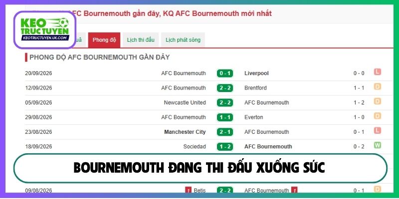 Bournemouth đang thi đấu xuống sức